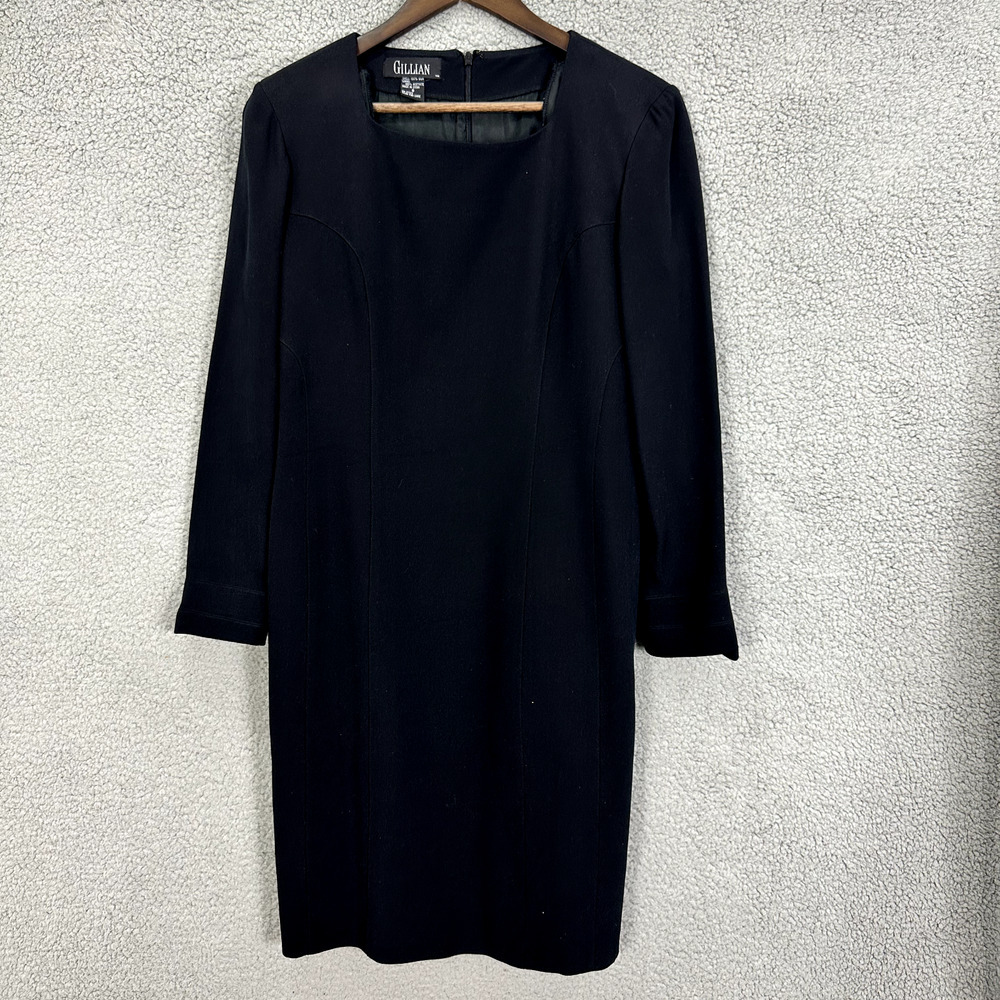 Vintage 80s Gillian Sheath Dress Womens 8 Black Silk Minimalist Capsule‎ Chic